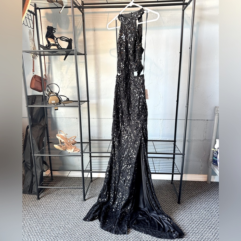 Black Sequin Halter Neck